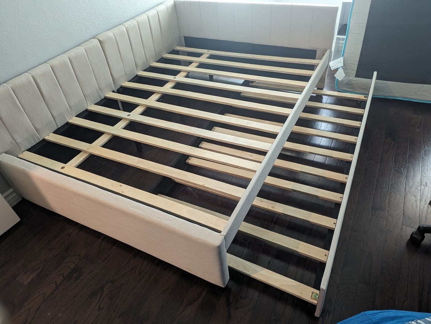 Large flat-pack bookshelf assembly workmanship example