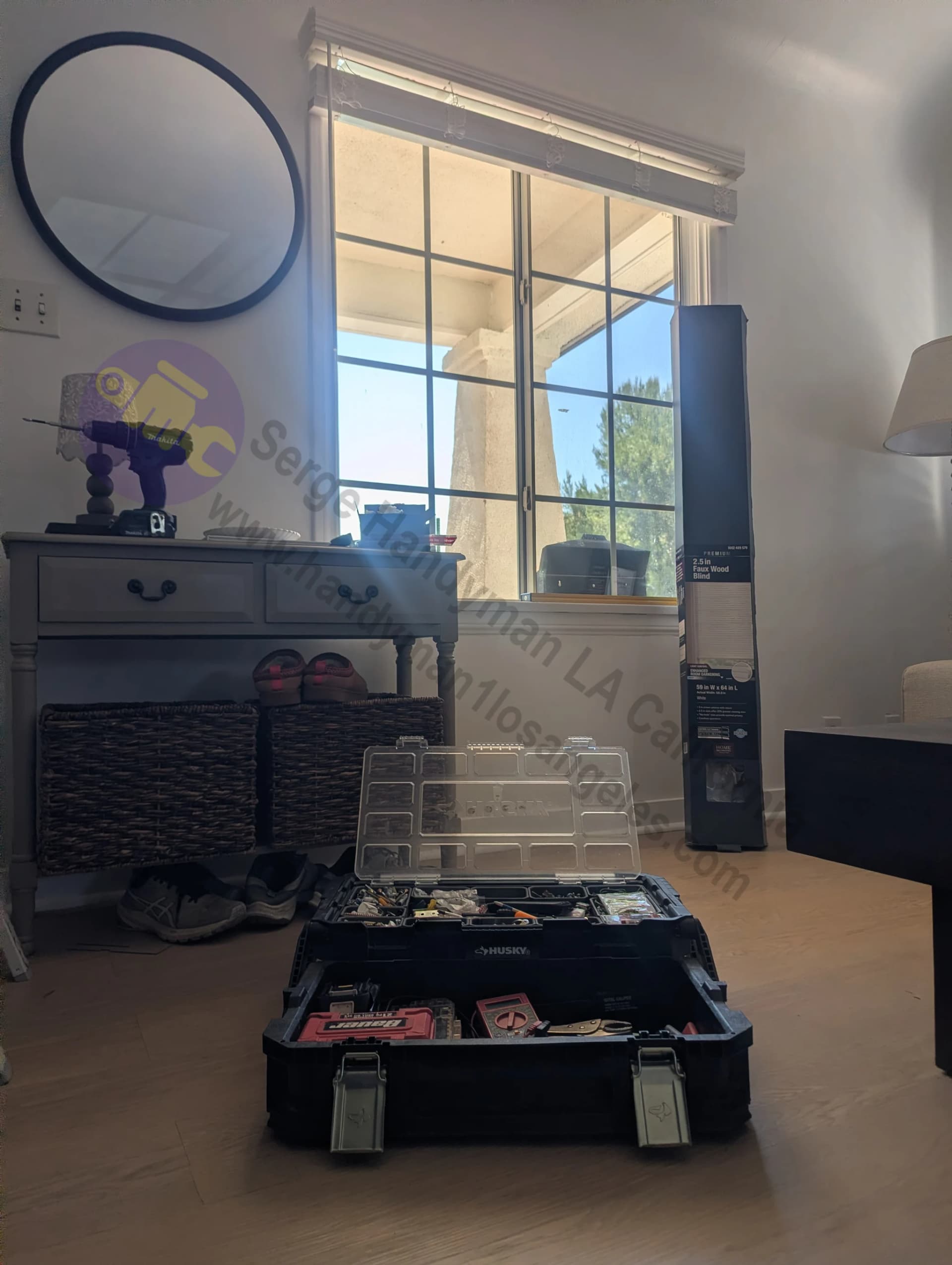 Custom blinds installation for window covering by handyman in Los Angeles area